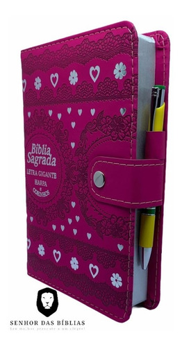 Bíblia Feminina Tipo Carteira Gigante Com Harpa - Pink