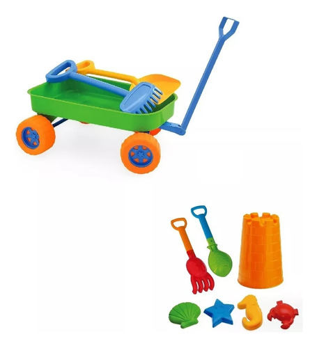 Kit Praia Com Carrinho De Mão + Torre De Castelo Completo