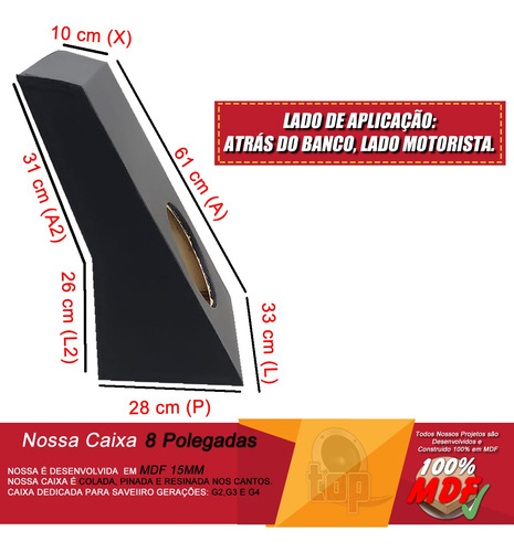 Caixa Vazia Trapézio 1 Sub De 8'' Saveiro G2 G3 G4 Com Duto