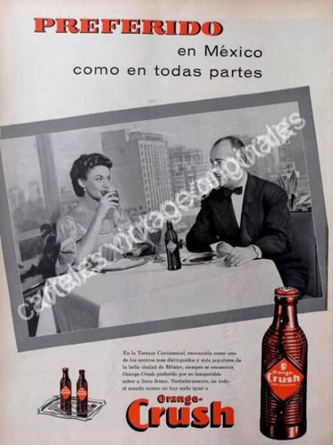 Cartel Retro Refresco Orange Crush Y Hotel Continental 1955