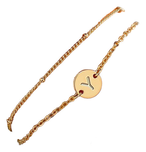 Pulseras Inicial Letra Y Chapa Oro 18k Para Regalo Mujer