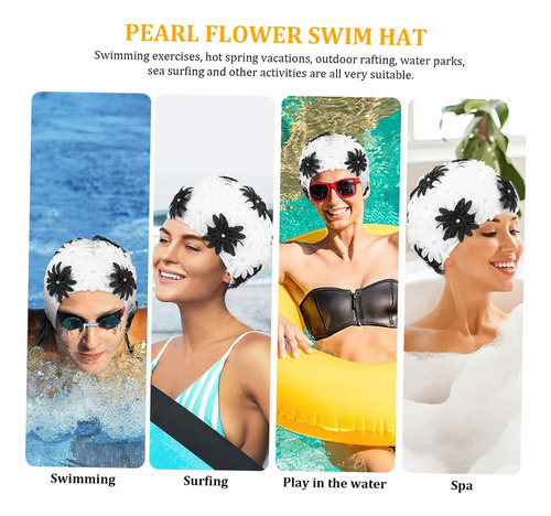 Gorro De Baño De Tela De Doble Capa Con Flores De Perlas