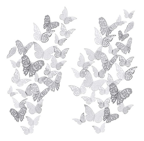 72 Piezas De Calcomanías De Pared 3d De Mariposas Plateada.