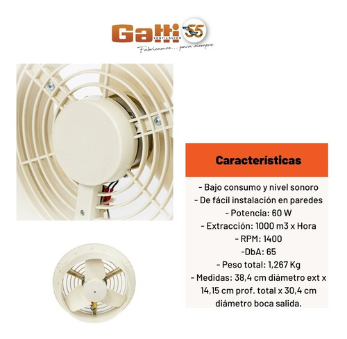 Imagen 7 de 10 de Extractor De Aire P/ Baño / Cocina 30 Cm P/ Pared Gatti Vent