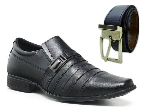 Kit Sapato Social Masculino Confortável Com Cinto Dupla Face
