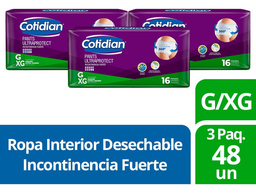 3 Paquetes Pants Cotidian Incontinencia Fuerte 48 Un G/xg G/xg