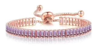 Pulsera Mujer Lujo Circones Morados Ajustable Baño Oro Rosa