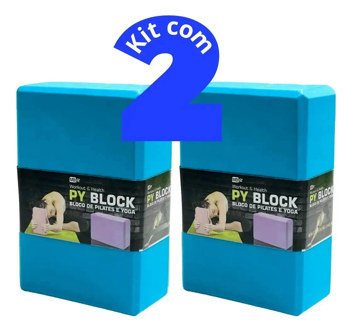Bloco Tijolo De Pilates Yoga Funcional Em Eva Kit C/ 2 Peças Cor Azul