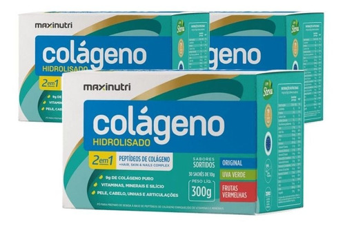 Kit 3x Colágeno Hidrolisado 2 Em 1 Com 3 Cx. Sabores Sortido