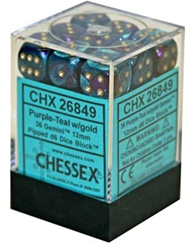 Dados Chessex Gemini: 36d6 Purple/teal/gold