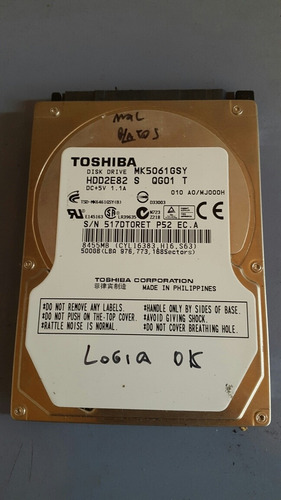 Disco Rigido Toshiba Mk5061gsy 500gb. No Funciona. Logica Ok