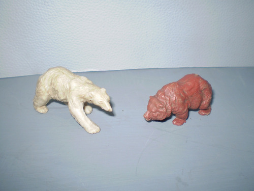 2 Animalitos De Plastico Antiguo Juguete Osos Soldaditos