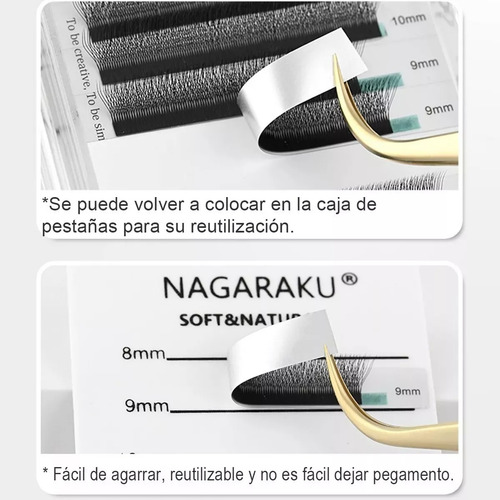 Nagaraku Extensiones De Pestañas 4d W Fibras Tecnológicas Color Negro Espesor 7 Mm Largo 815 Mm Tipo De Curvatura D