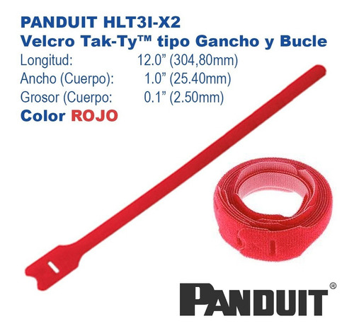 Velcro Panduit De Gancho Y Bucle 304,8 X 25,4mm X10 Rojo