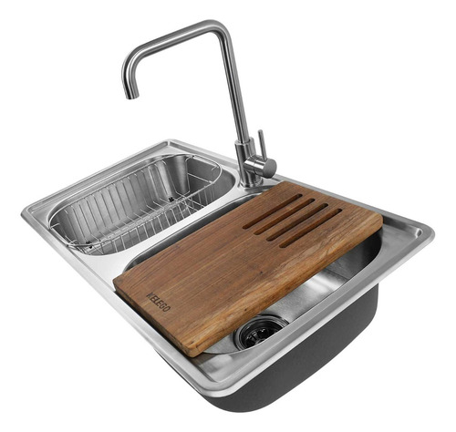 Fregadero Tarja Doble Kele Go 1 Acero Inox + Monomando + Acc