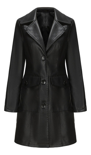 Chaqueta Larga Cuero Para Mujer Cuero Pu Cortavientos Abrigo