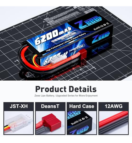 Batería Lipo Zeee 2s 6200mah 7.4v 60c En Estuche Rígido Con