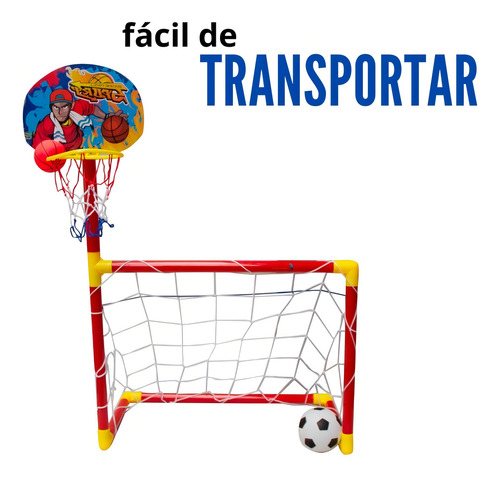 Juego de fútbol y baloncesto infantil 2x1 con portería, canasta y red