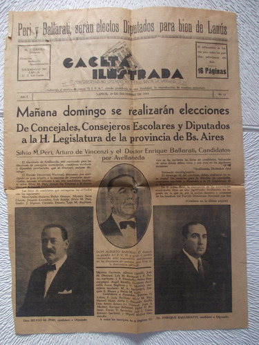 Nº7 Parcial Diario Gaceta Ilustrada Lanus Nº 11 Dic.1934-1/5