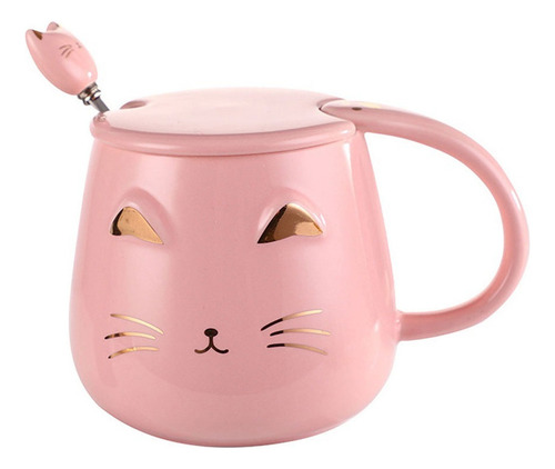 N Caneca De Cerâmica Com Cara De Gato Kawaii, Tampa E Colher