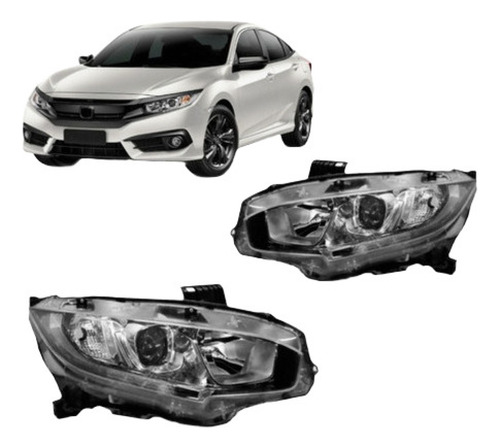 Par Farol Manual Cromado C/led Civic 2016 2017 2018 19 2020