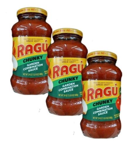 3x RagĂș Chunky Garden Combination Sauce / Salsa Para Pasta