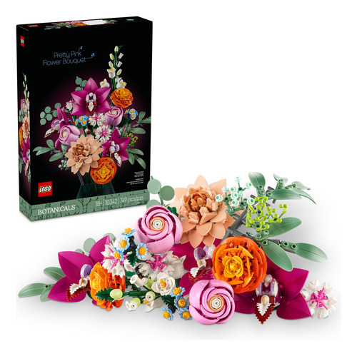 LEGO® Botanicals Lindo Buquê de Flores Rosas 10342; contém 15 flores para construir, incluindo orquídeas, dálias e ranúnculos 18+