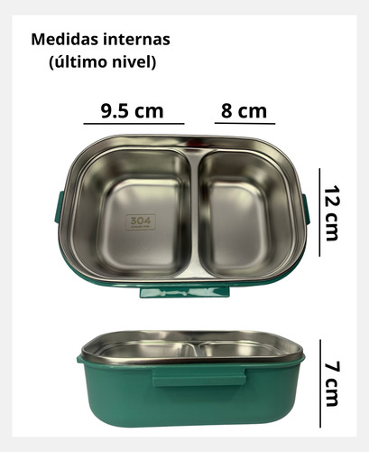 Lunchera Termica Contenedor Hermetico 3 Niveles C/ Cubiertos Verde Verde Claro