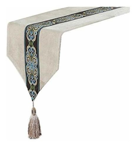 Classic Vintage Table Runner And Dresser Scarf With Tassels 
