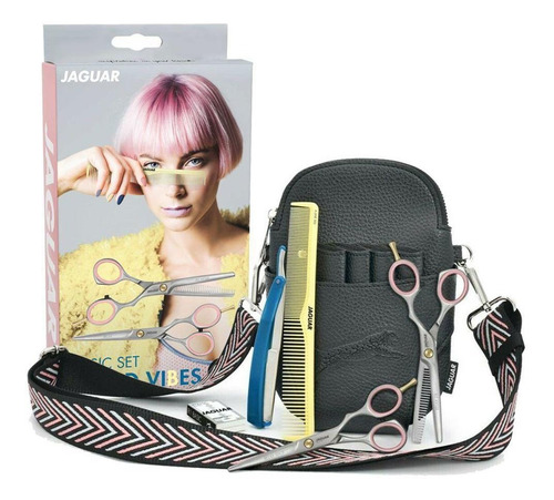 Imagen 4 de 10 de Set Tijeras Jaguar Good Vibes Relax Filo Navaja 5.5 Bolso