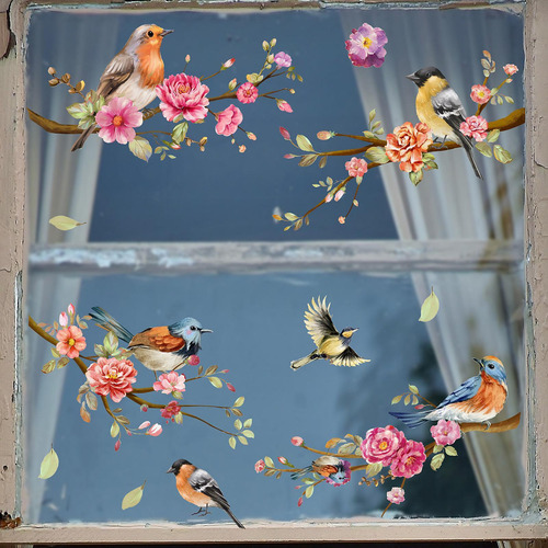 Calcomanía De Ventana Con Diseño De Pájaros, Extraíble,