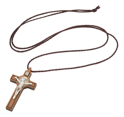 Collar De Crucifijo Con Cruz De Madera Aleación De Nogal Na