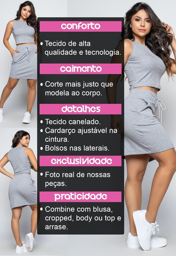 Imagem 7 de 9 de Kit 2 Saia Curta Feminina Ribana Canelada Moda Evangélica