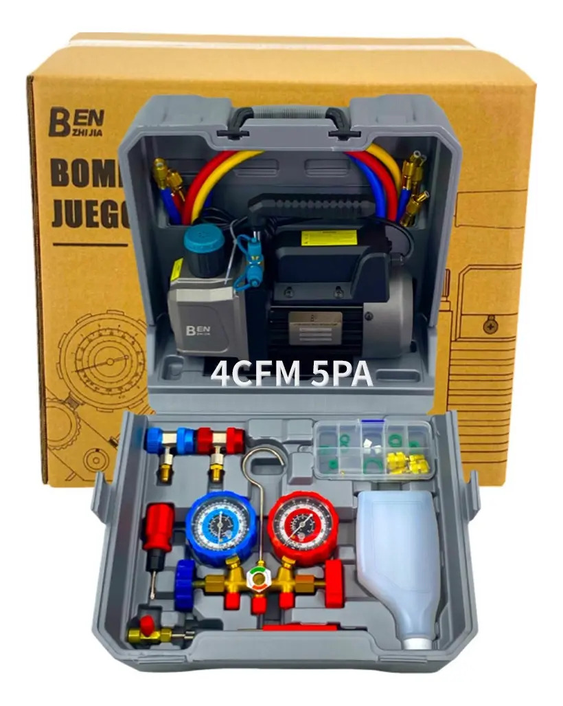 Bomba de Vacío Eléctrica 4CFM 1/3HP con Manómetro para Refrigeración R134a R22 R410a R404a Benzhijia