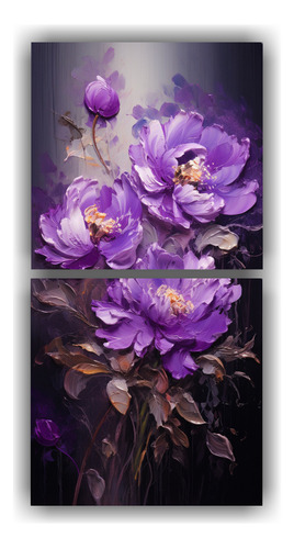 60x30cm Díptico Concepto Mágico Pintura Púrpura De Peonia
