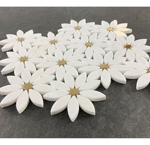 Blanco Patrón De Flores Mármol Mosaico Azulejos Caso (10 Hoj