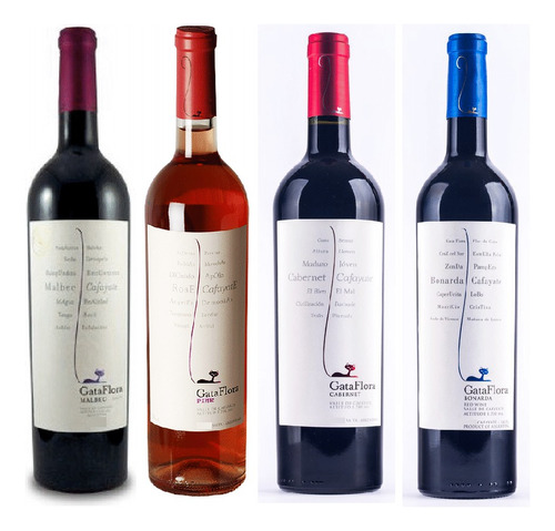 Vino Gata Flora Mix Degustacion Combo Oferta X 4 Botellas