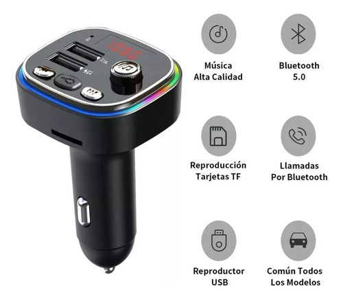 Bluetooth Fm Transmisor Coche Cargador Usb Manos Libres Mp3