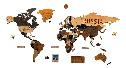 Mademap Premium - Mapamundi 3d De Madera Pared En Relieve 3d