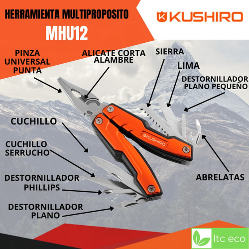 Imagen 3 de 9 de Pinza Multiherramienta Multiuso Kushiro 12 Cortapluma Navaja
