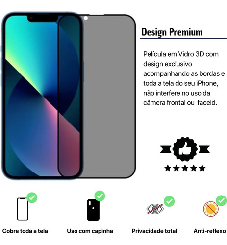 Película De Vidro Privacidade 3d Todos Modelos iPhone E Capa