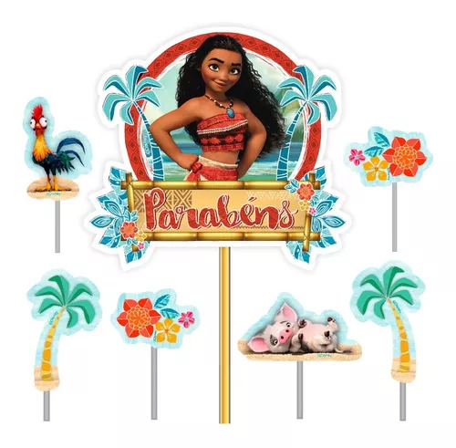 Topo de bolo decoração festa Moana aniversário perfeiro EVA