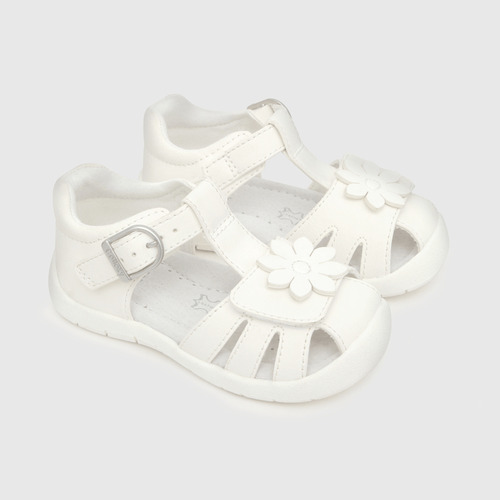 Sandalia De Niñas Doble Ajuste Blanco / White (21 A 27)