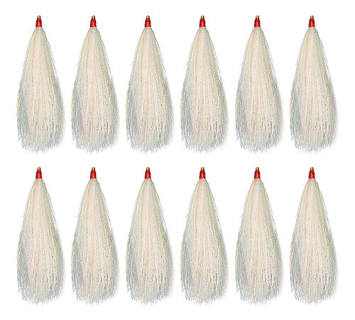 12x Pesca Bucktail Cabelo Teaser Iscas De Pesca Branco