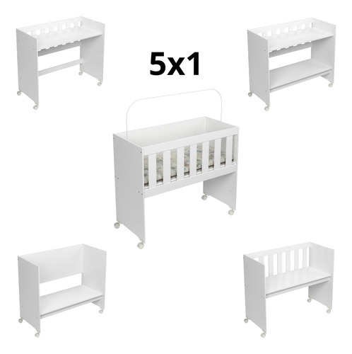 Mini Berço Multifuncional C/ Colchão E Rodizio Branco 5x1 Mesa Infantil Recreativa E Trocador Decormobily