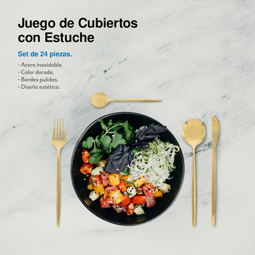 Juego De Cubiertos Con Estuche 24 Piezas Color Dorado