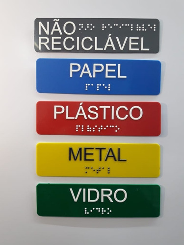 8 Pçs Placa Sinalização Lixo Reciclado Braille E Relevo