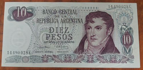 Cédula Antiga Argentina 10 Pesos Ano 1970 (Usado)