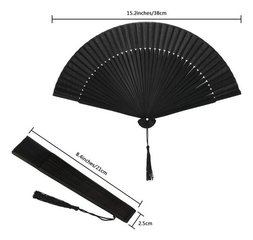 2 Leque Chinês Dobrável De Bambu Preto Ventilador De Mão A