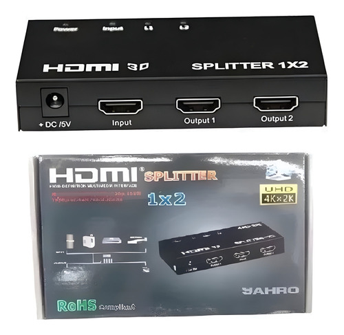 Splitter Divisor Adaptador Hdmi 1x2 1080p 2 Salidas + Fuente